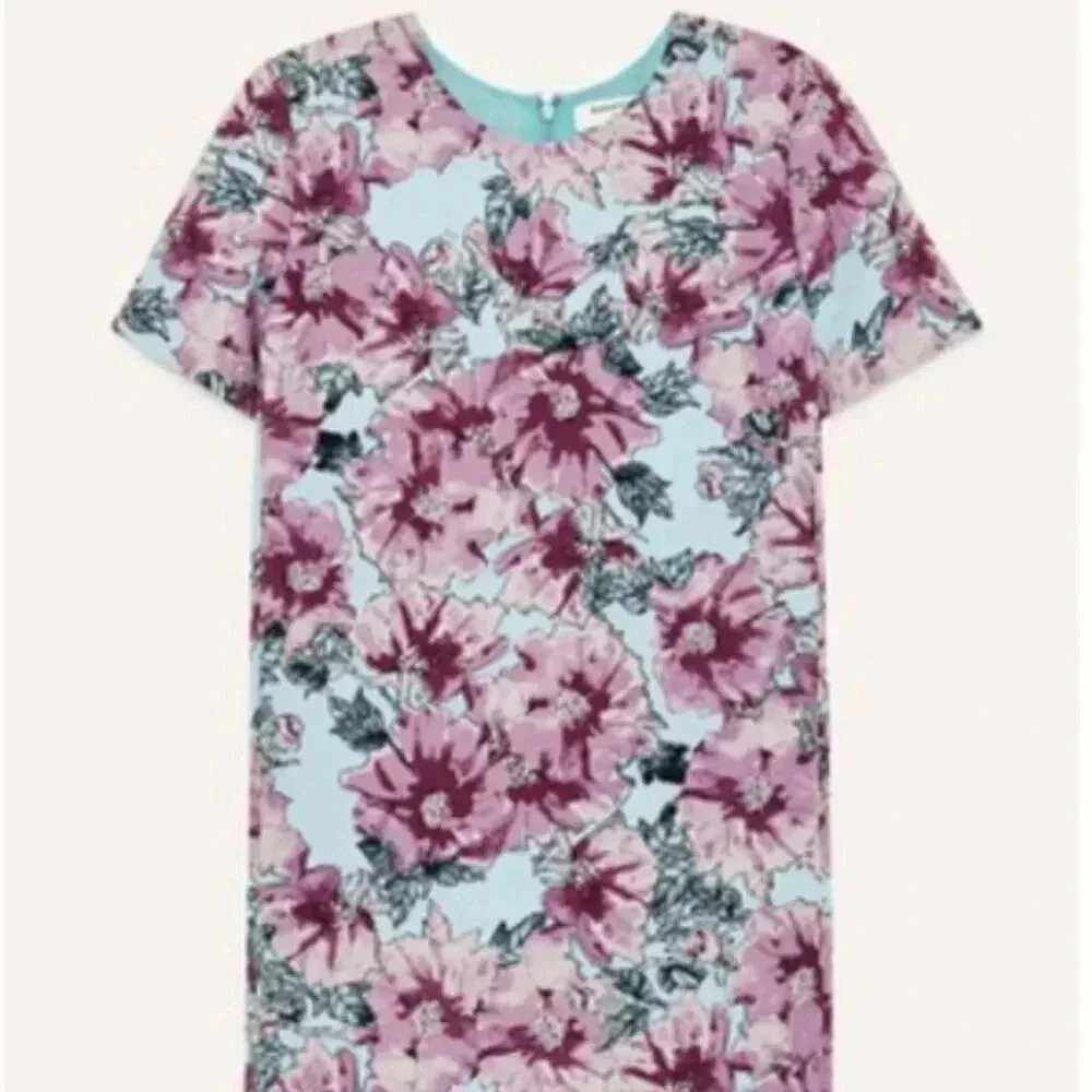 Babaton Patricio Dress Shift Mini Crepe Short Sleeve Floral Blue Purple Size 10 - Picture 9 of 10